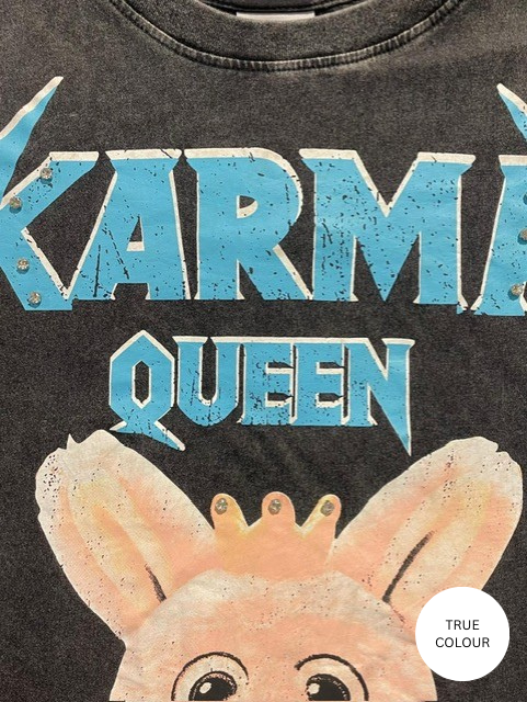 KARMA QUEEN TEE - BLACK ACID WASH