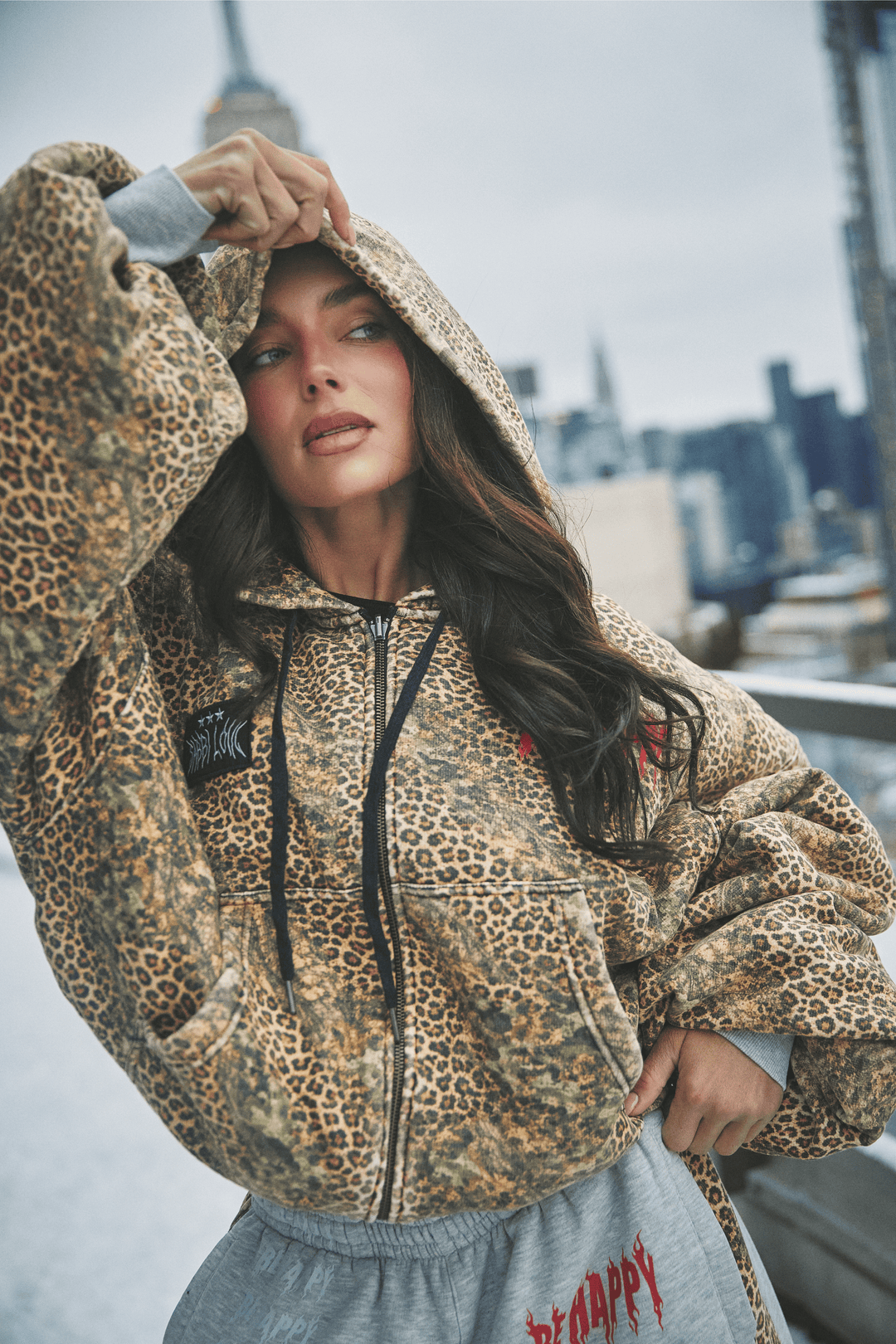 THE BE HAPPY LEOPARD PADDED BOMBER
