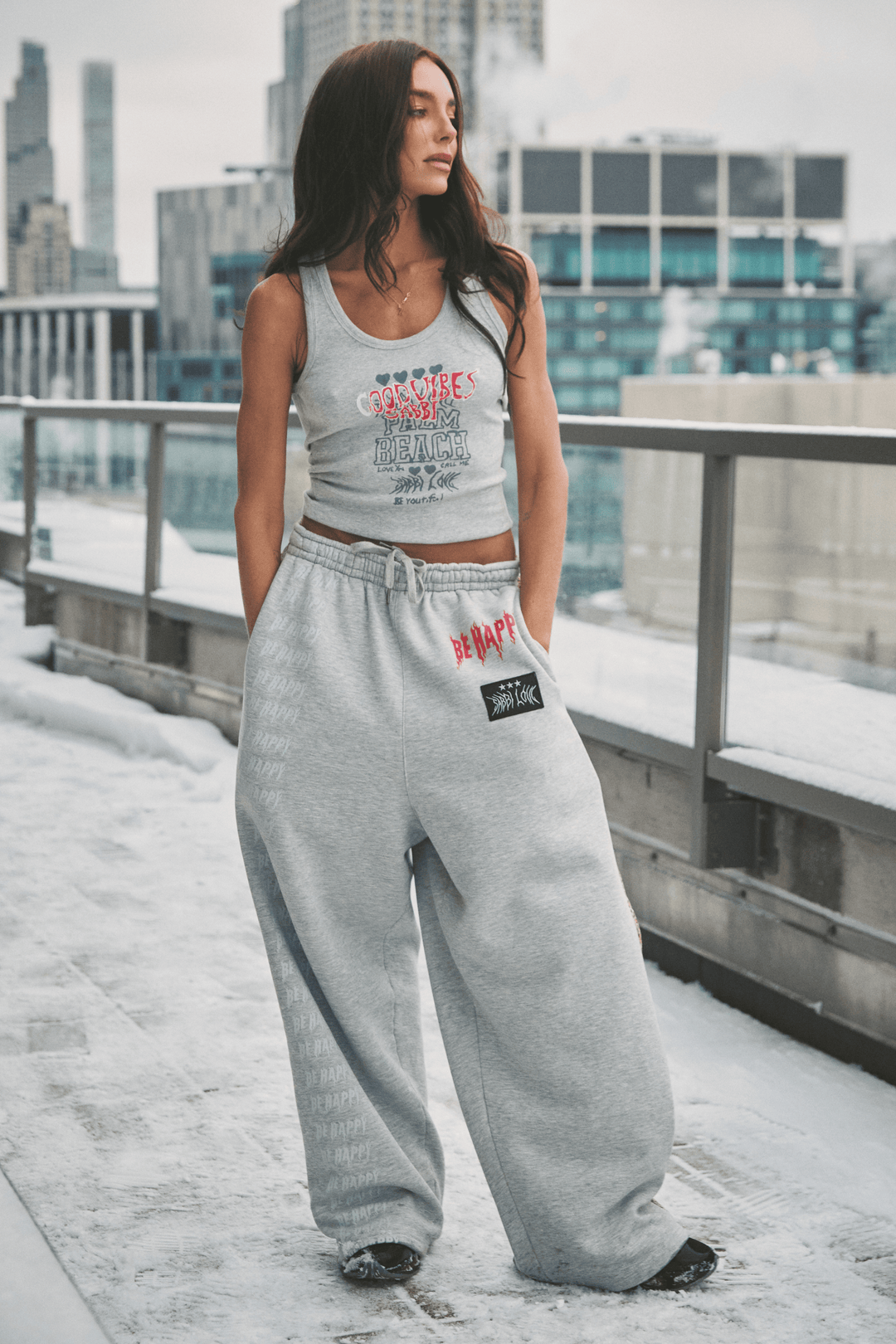 BE HAPPY WIDE LEG SWEAT PANTS - LEOPARD