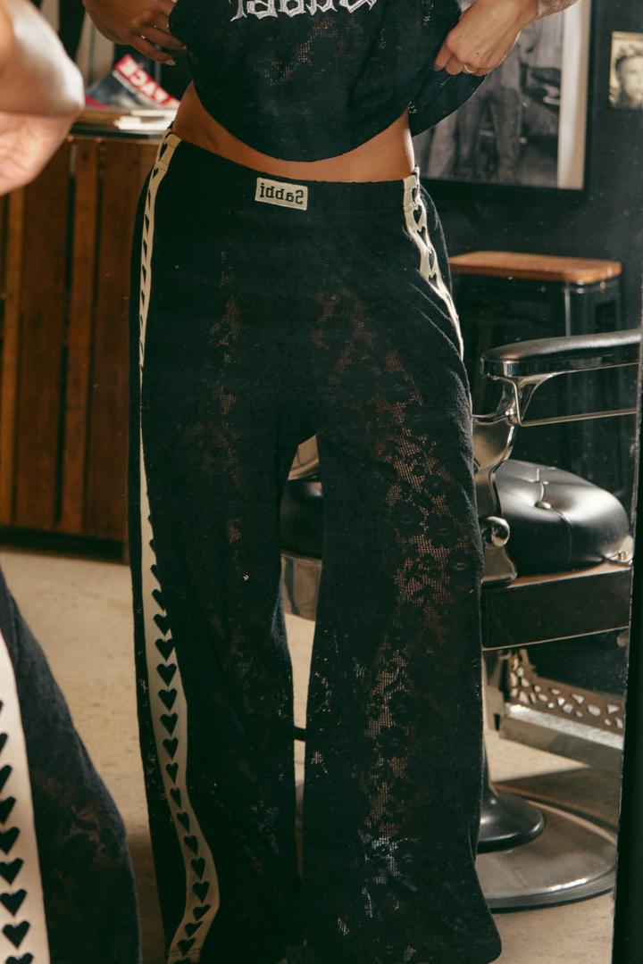 RAVING HEART LACE PANTS - BLACK