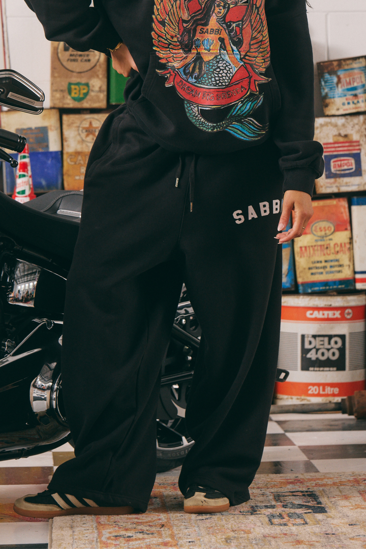 THE BRENDA ENERGY WIDE LEG SWEAT PANTS - BLACK