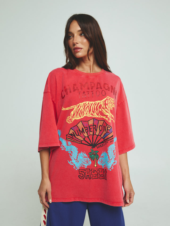 THE VERY OVERSIZED CHAMPAGNE TATTOO TEE - RED