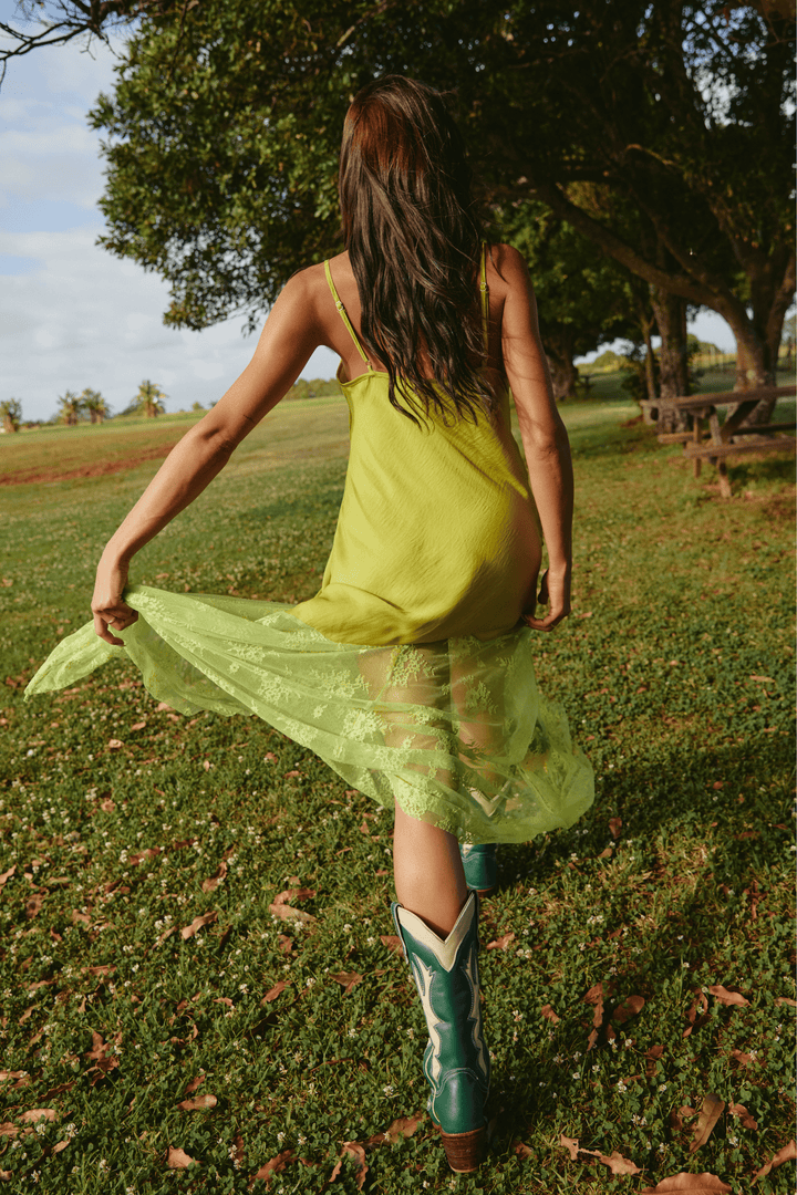 THE LACE MAXI DRESS - CHARTREUSE