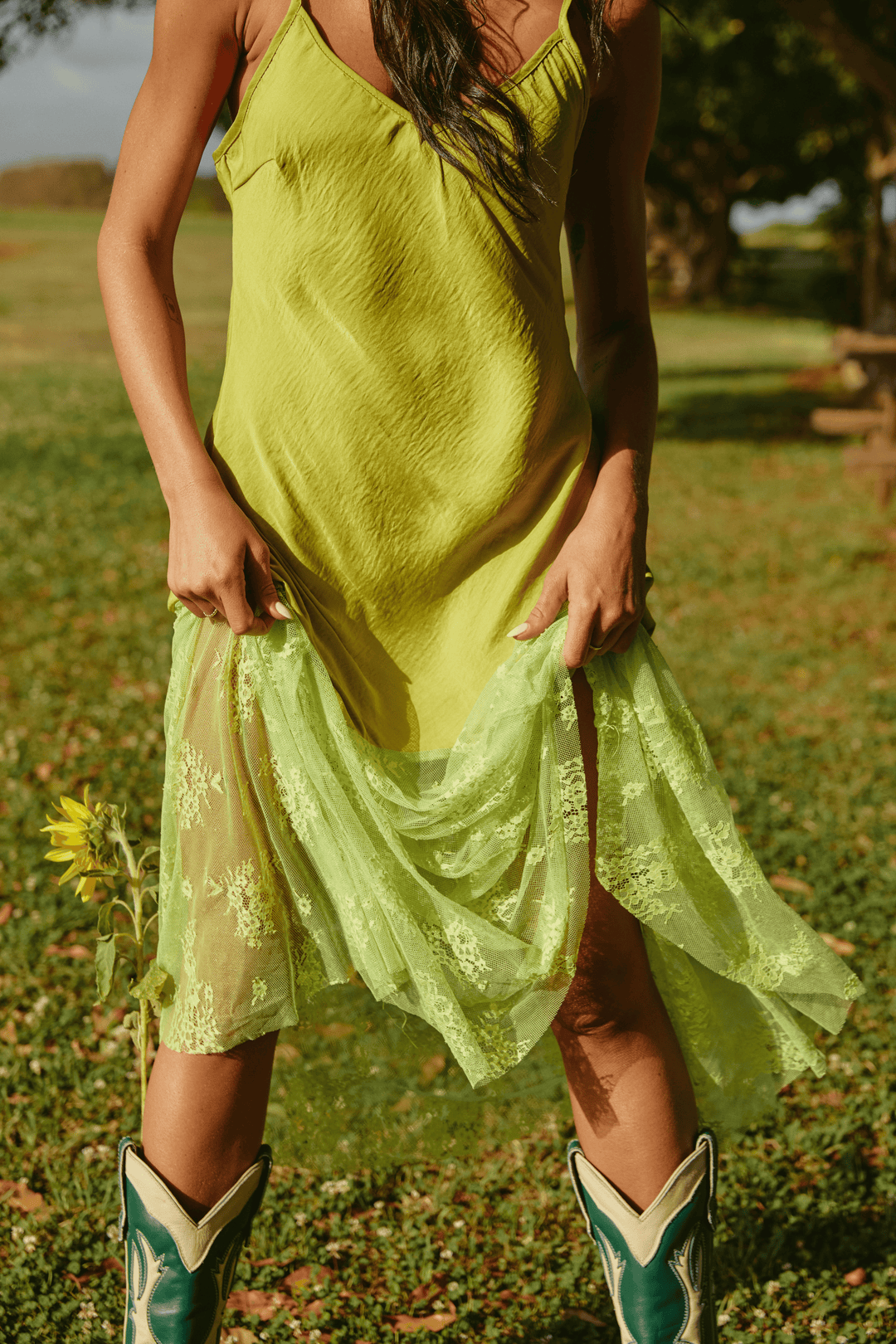 THE LACE MAXI DRESS - CHARTREUSE