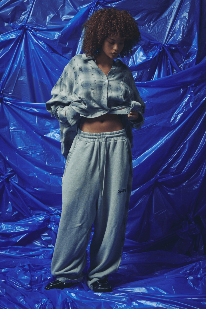 CHECK MATE WIDE LEG TRACKIES - BLUE