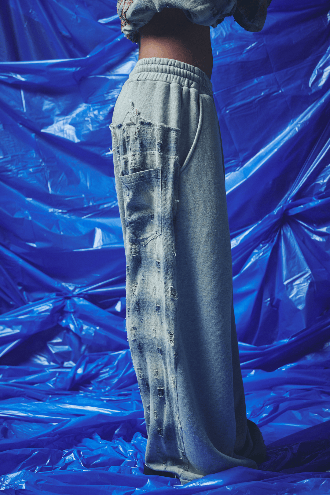CHECK MATE WIDE LEG TRACKIES - BLUE