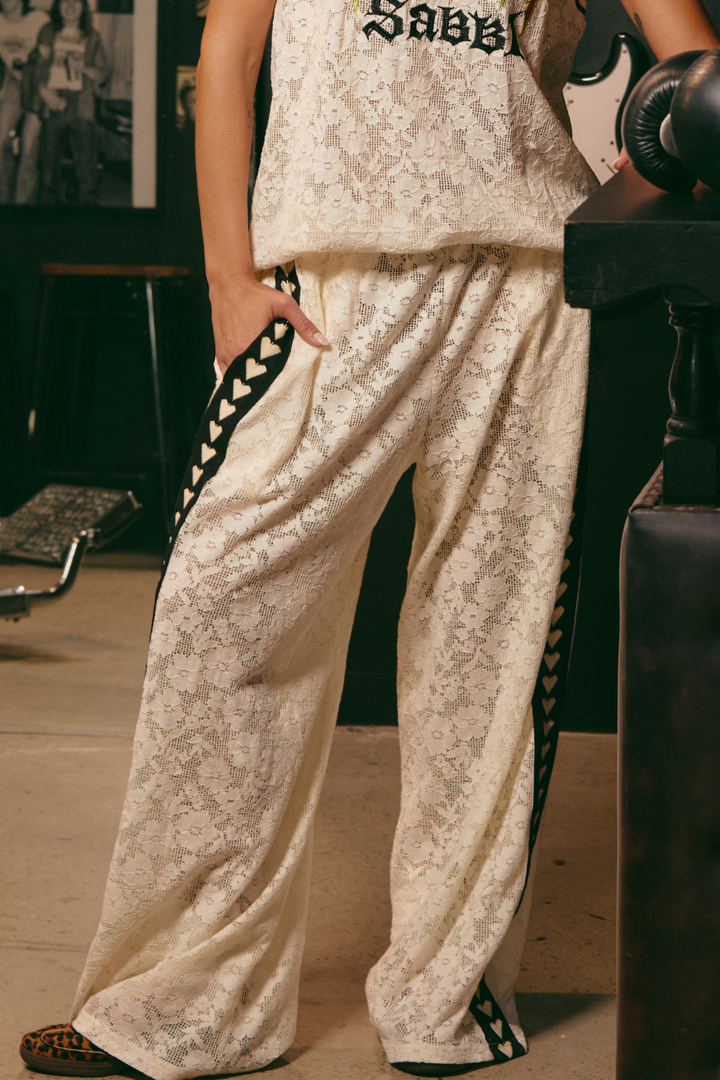 RAVING HEART LACE PANTS - CREAM