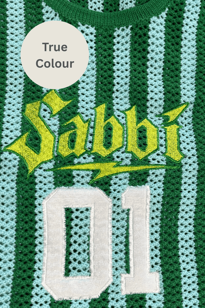 THE KNIT B-BALL SINGLET - GREEN & BLUE