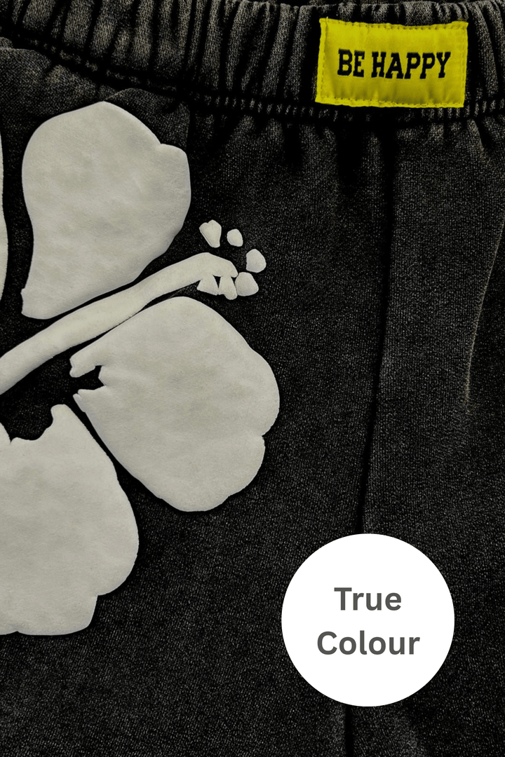 THE HAPPY HIBISCUS SHORTS  - BLACK