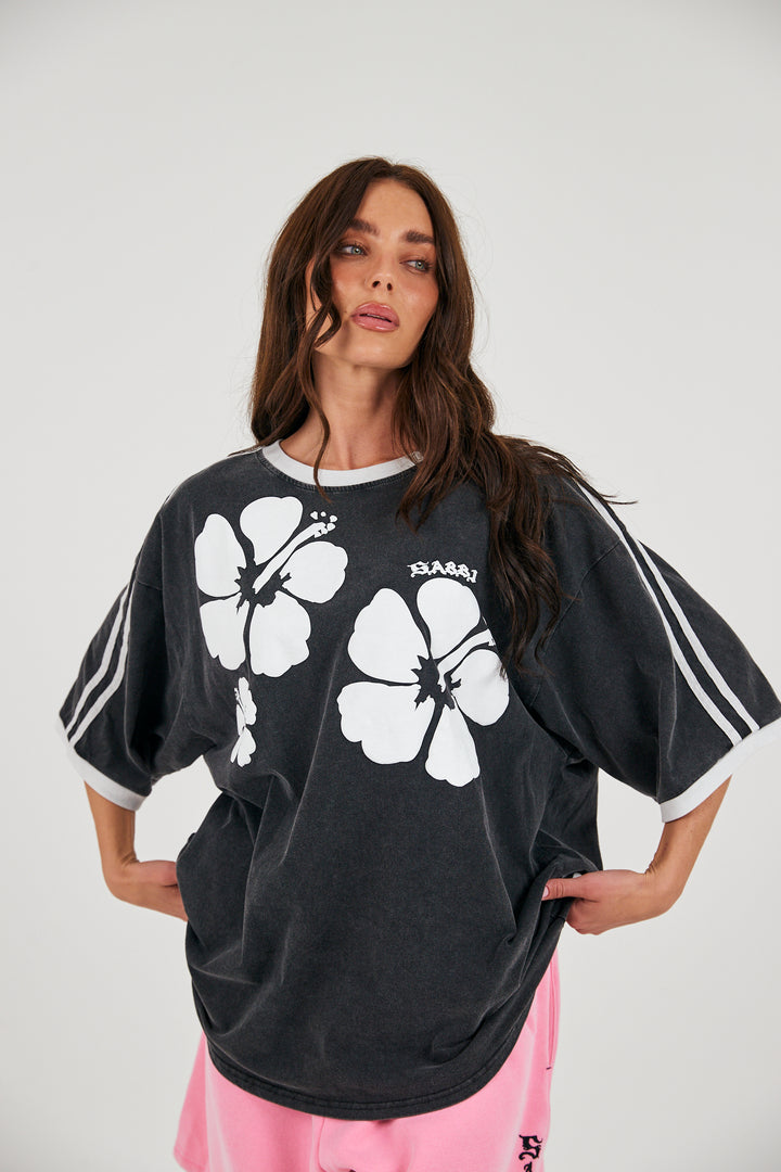 THE HIBISCUS TEE - WASHED BLACK