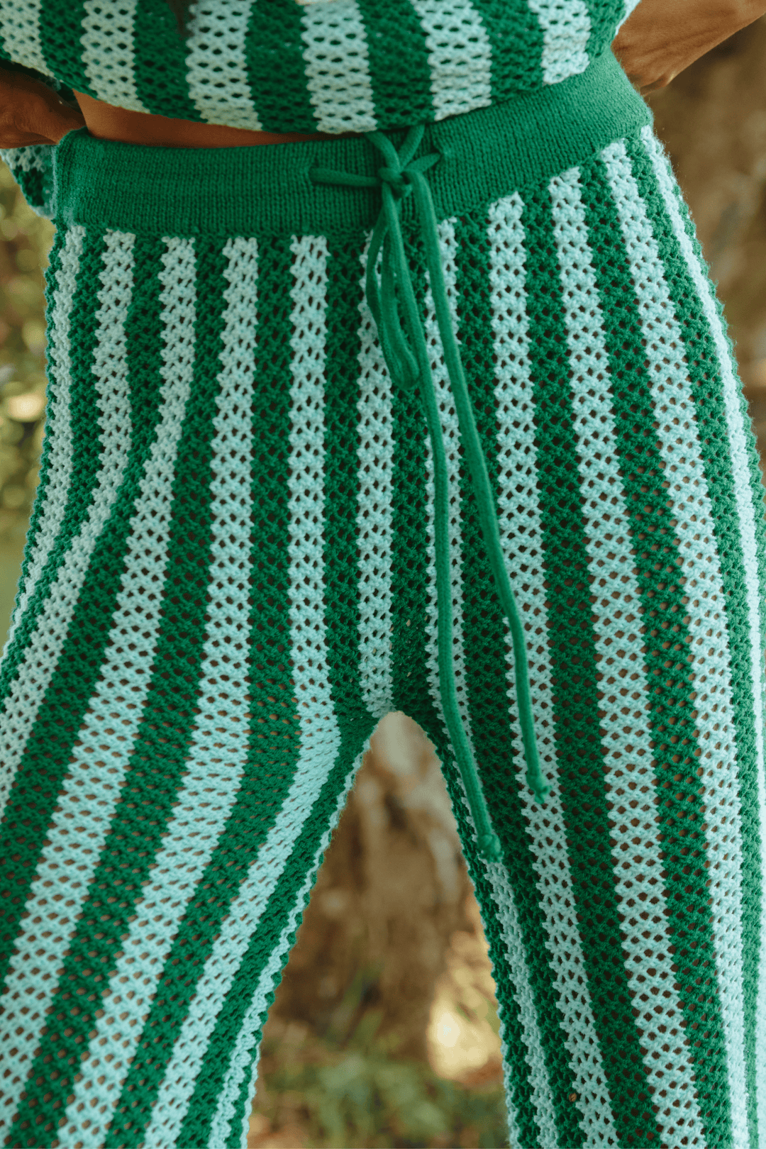THE KNIT STRIPE BEACH PANTS - GREEN STRIPE