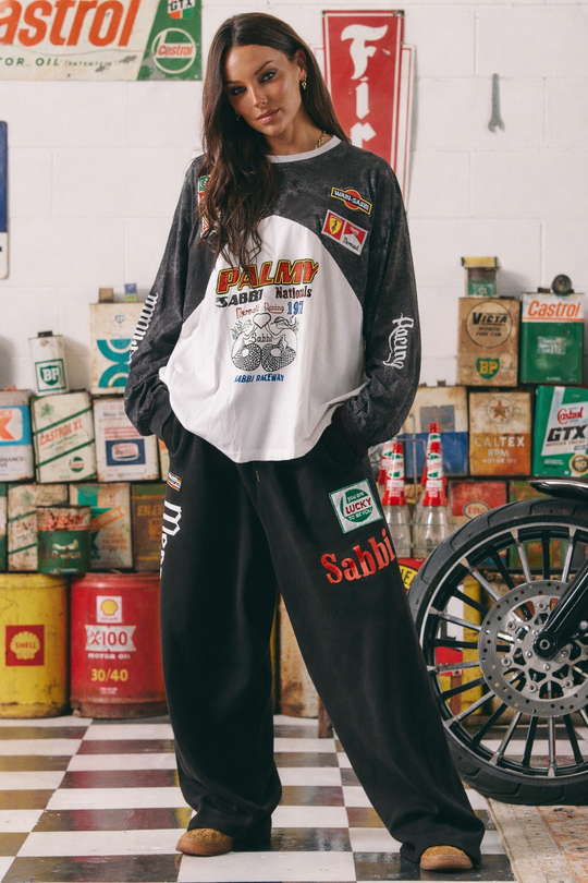 THE LONG SLEEVE MERMAID RACING TEE - BLACK & WHITE – SABBI
