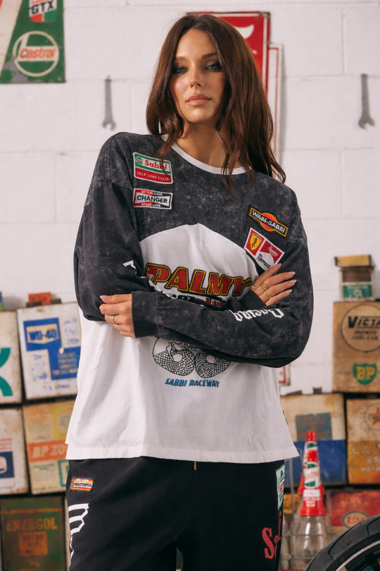 THE LONG SLEEVE MERMAID RACING TEE - BLACK & WHITE – SABBI