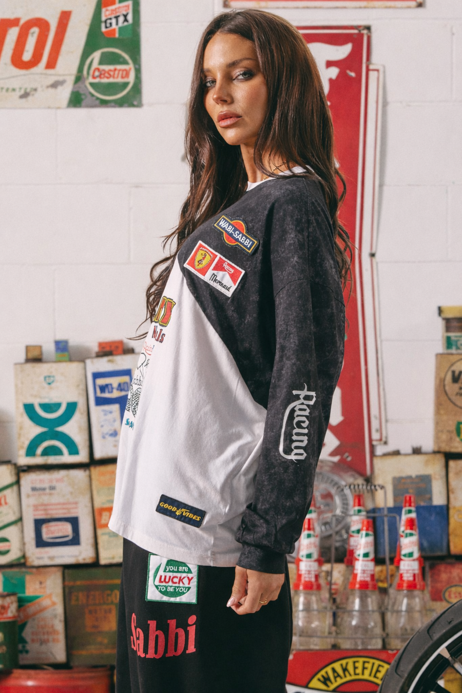 THE LONG SLEEVE MERMAID RACING TEE - BLACK & WHITE – SABBI