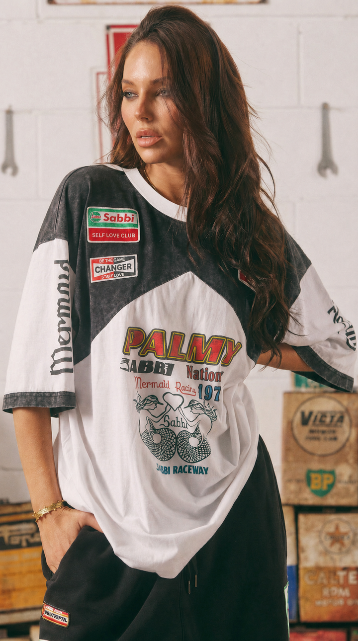 THE VERY OVERSIZED MERMAID RACING TEE - BLACK & WHITE