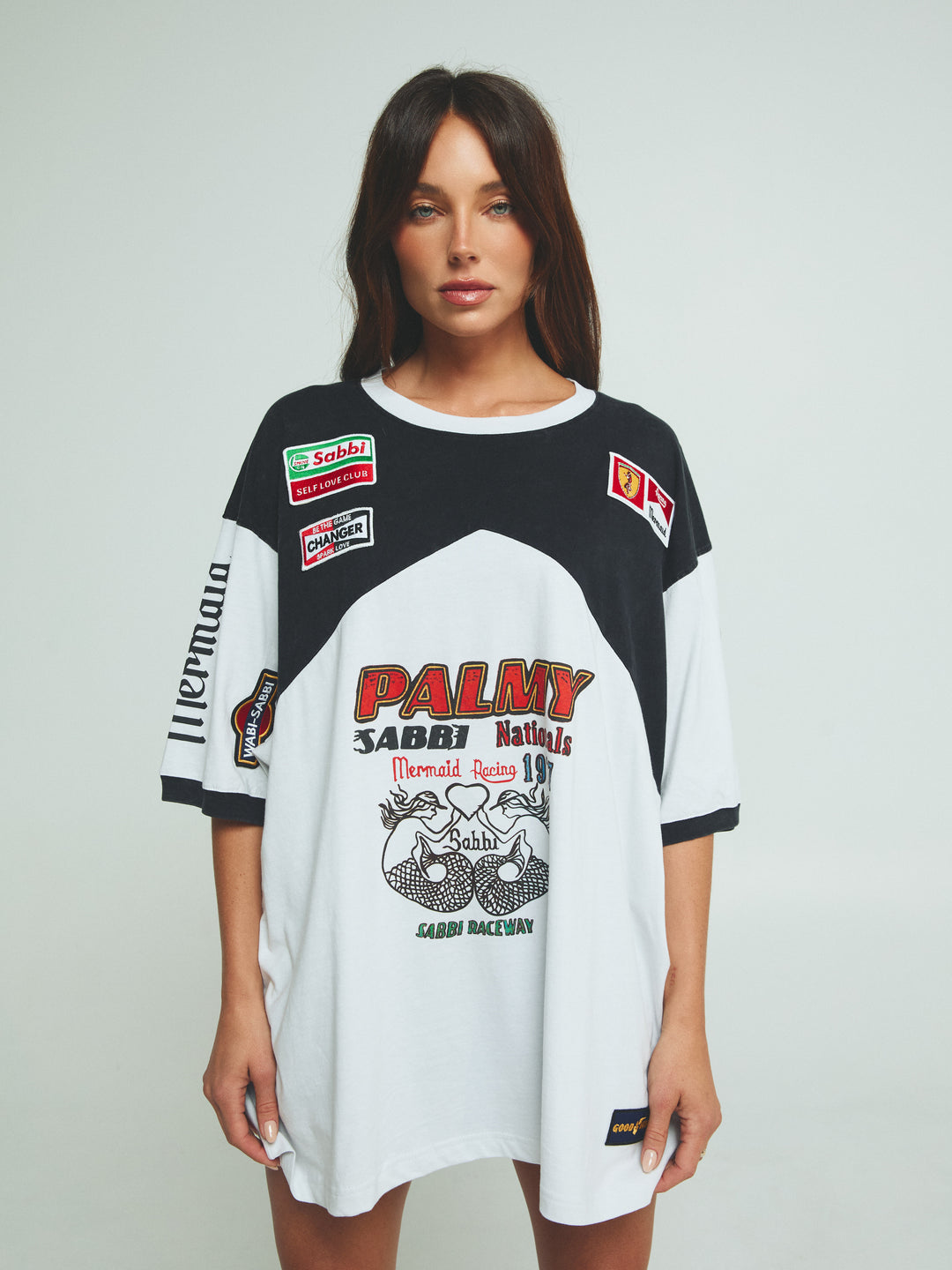 THE VERY OVERSIZED MERMAID RACING TEE - BLACK & WHITE
