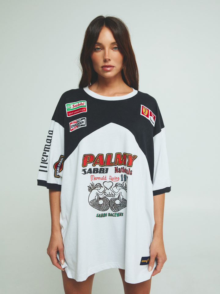 THE VERY OVERSIZED MERMAID RACING TEE - BLACK & WHITE