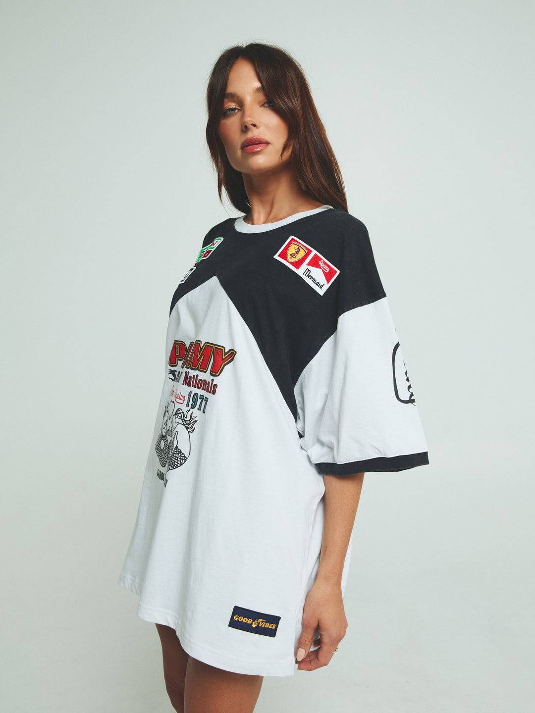 THE VERY OVERSIZED MERMAID RACING TEE - BLACK & WHITE