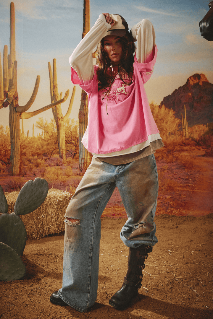 NEIGH SAYER LONG SLEEVE TEE - PINK