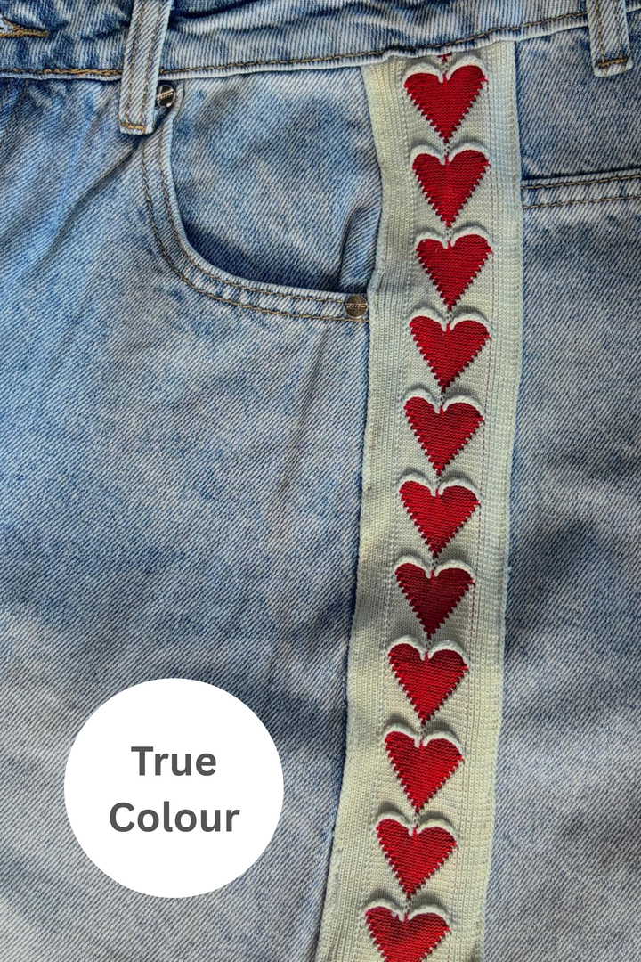 THE RAVING HEARTS DENIM SHORTS - WHITE/RED