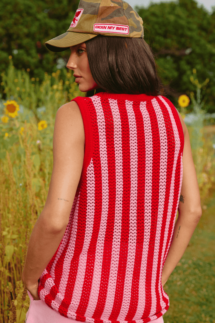 THE KNIT B-BALL SINGLET - RED & PINK