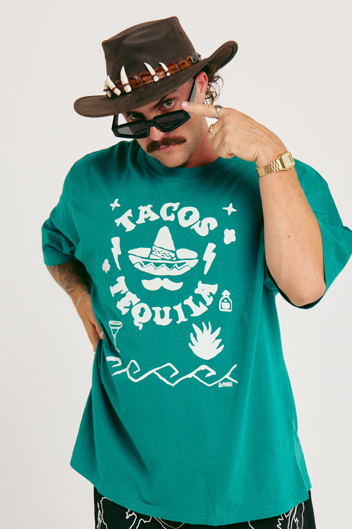 THE VERY OVERSIZED TACOS AND TEQUILA TEE - TEAL