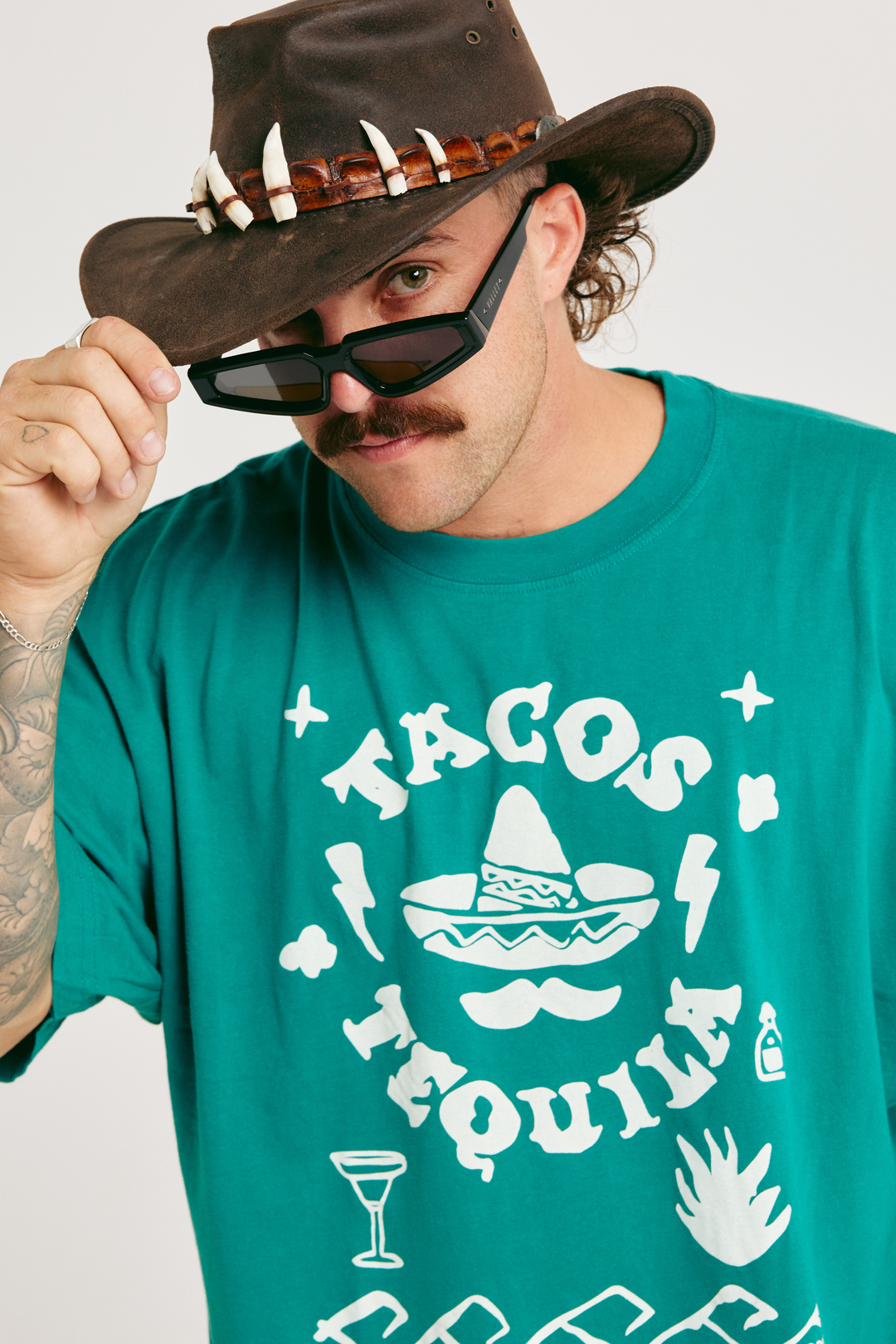 THE VERY OVERSIZED TACOS AND TEQUILA TEE - TEAL