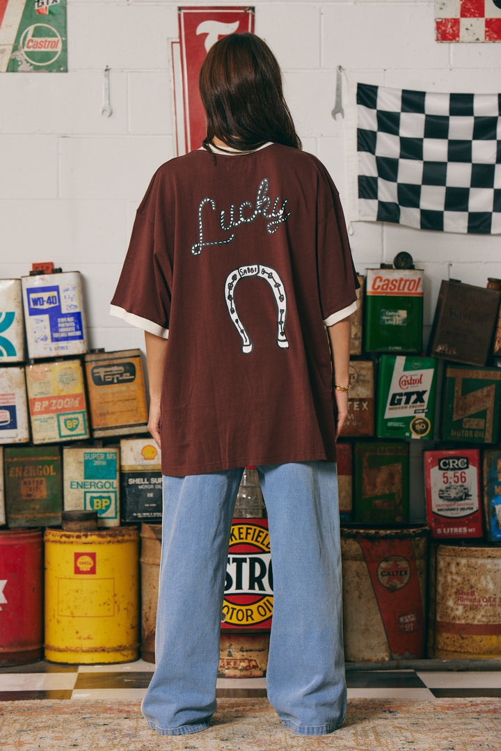 THE VERY OVERSIZED YEEHAW TEE - CHOCOLATE & WHITE